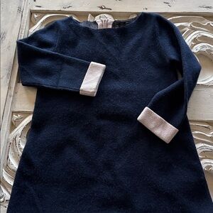 Tahari Pure Luxe Cashmere Sweater Womens XS Boatneck Contrast Cuff Zip back